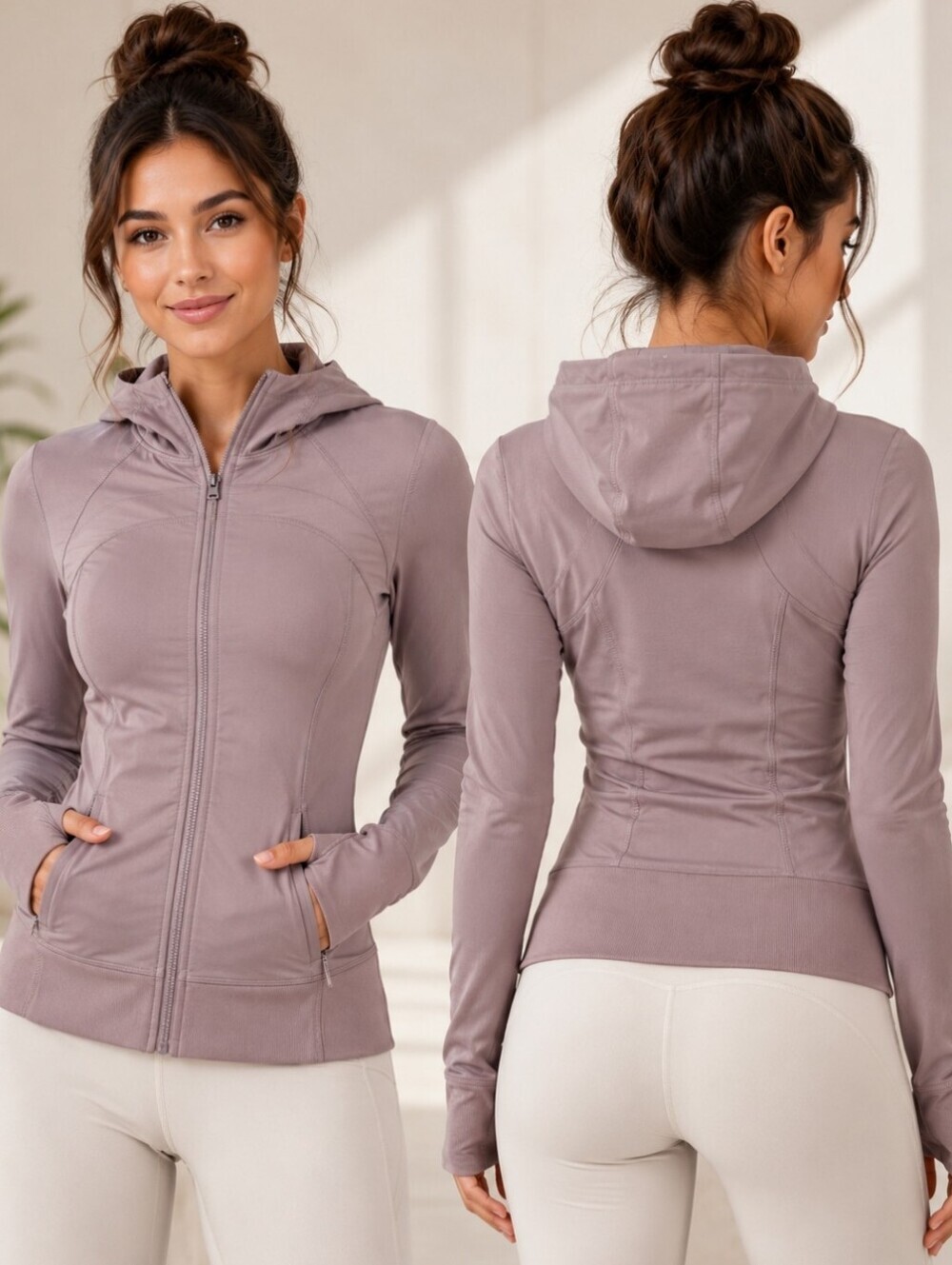 CRZ Yoga Dusty Mauve Hooded Zip Up Jacket XS Thumbhole Activewear Athleisure - Picture 1 of 9
